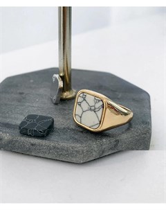 Золотистое кольцо печатка со сменными полудрагоценными камнями Asos design