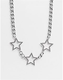 Массивное серебристое ожерелье цепочка с эффектной отделкой звездочками Topshop