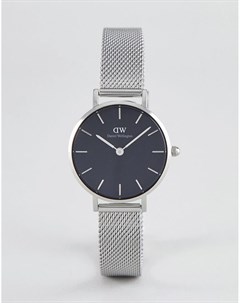 Серебристые часы с черным циферблатом и сетчатым браслетом Petite 28 мм Daniel wellington