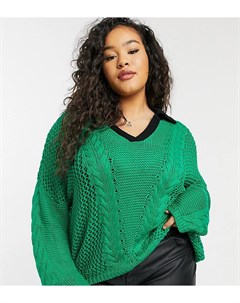 Изумрудный вязаный oversized джемпер с контрастным воротником Glamorous curve