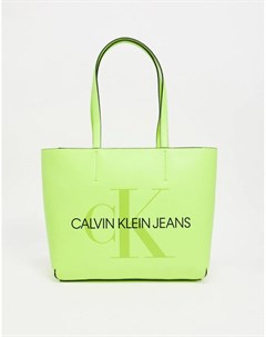 Желтая сумка тоут с большим логотипом Jeans Calvin klein