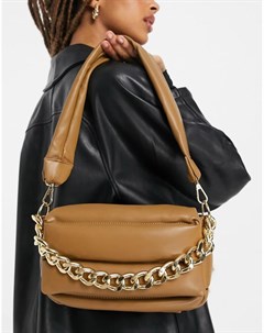 Дутая стеганая сумка на плечо коричневого цвета с массивной цепочкой Asos design