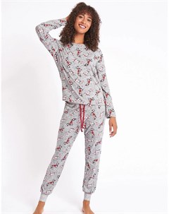 Серый пижамный комплект со штанами из экологичного полиэстера с клетчатым принтом и изображением так Chelsea peers