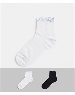 Набор из 2 пар коротких носков с синими оборками по верхнему краю Asos design