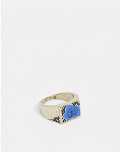 Золотистое состаренное кольцо печатка с бирюзовым камнем Icon brand