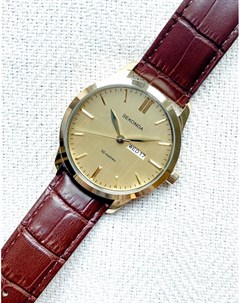 Часы с коричневым кожаным ремешком и золотистым циферблатом Sekonda