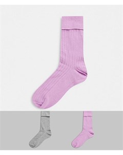 Набор из 2 пар носков в рубчик с отворотом фиолетовые и серые Asos design