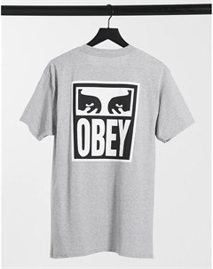 Серая футболка с принтом на спине Obey