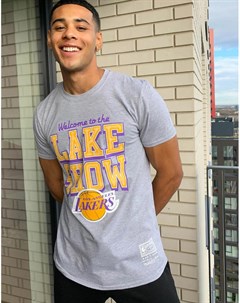 Серая футболка с принтом LA Lakers lake show NBA Mitchell and ness