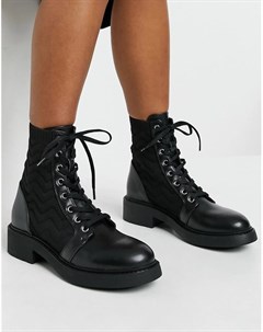 Черные ботинки с отстрочкой в виде зигзага в байкерском стиле Bershka