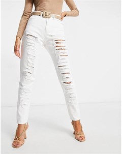 Белые рваные джинсы в винтажном стиле с завышенной талией Naanaa