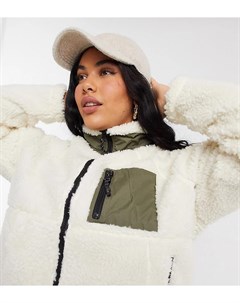 Кремовая куртка из искусственного меха на молнии с карманом цвета хаки Noisy may curve