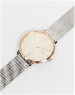 Женские часы цвета розового золота с круглым циферблатом и серебристым браслетом Moon Lacoste
