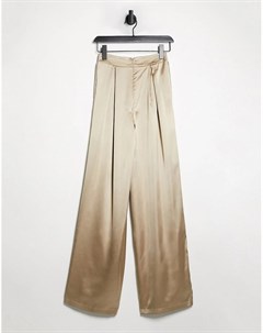 Широкие атласные брюки светло золотистого цвета Flounce от комплекта Flounce london