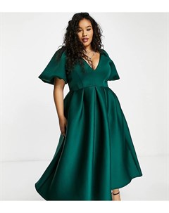 Приталенное платье миди темно зеленого цвета для выпускного с расклешенной юбкой True violet plus