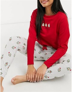 Новогодний пижамный комплект красного цвета New look