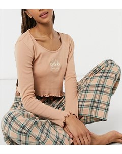 Пижамный комплект с топом в рубчик с длинными рукавами и брюками в клетку Wednesday's girl