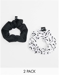 Набор из 2 резинок для волос в черном цвете и с галочками Nike