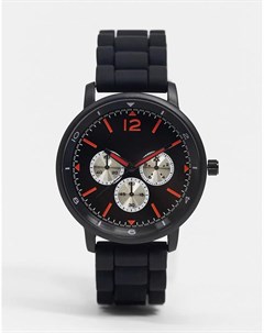 Черные мужские часы с силиконовым ремешком Topman