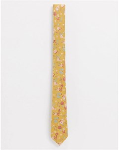 Узкий жаккардовый галстук горчичного цвета с цветочным принтом Asos design