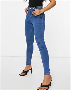 Синие зауженные джинсы с завышенной талией и шлевками для ремня Vice Missguided