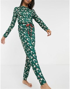 Зеленый пижамный комплект с принтом оленя Рудольфа Loungeable