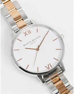 Золотисто серебристые часы браслет с белым циферблатом Olivia burton
