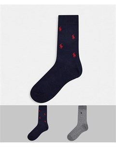 Набор из 2 пар носков темно синего и серого цвета с логотипом игрока Polo ralph lauren