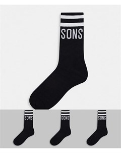 Комплект из трех пар черных носков с логотипом Only & sons
