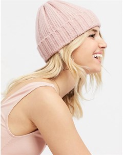 Пыльно розовая шапка бини объемной вязки Na-kd