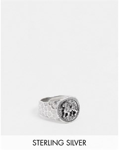 Кольцо печатка из полированного стерлингового серебра с дизайном в виде льва Asos design