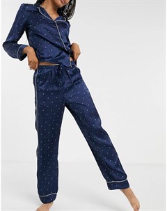 Темно синяя атласная пижама в горошек Vero moda