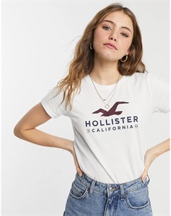 Белая футболка с логотипом на груди Hollister