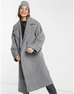 Серое пальто в стиле oversized с начесом Asos design
