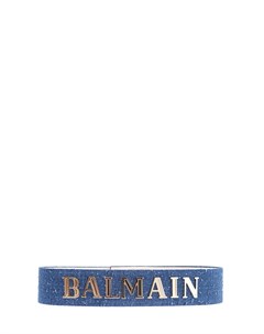 Ремень из денима с фактурной отделкой и металлической монограммой Balmain