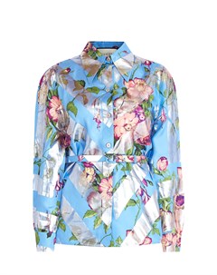 Блуза с ламинированным принтом металлик и ремнем Gucci