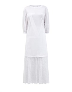 Платье футболка с кружевным подолом и принтом VLOGO в тон Valentino