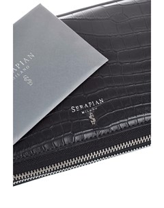 Классическое портмоне из фактурной кожи аллигатора с литым логотипом бренда Serapian