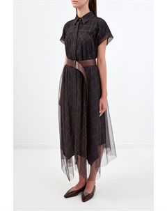 Платье рубашка из тюля со съемным кожаным поясом Brunello cucinelli