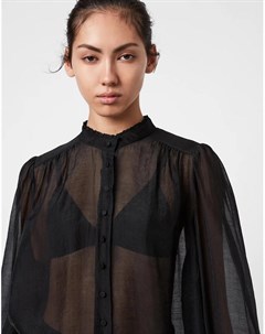 Черная прозрачная рубашка с воротником с застежкой на пуговицах Leonie Allsaints