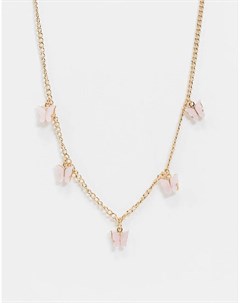 Золотистое ожерелье с розовыми подвесками бабочками и затягивающейся застежкой Asos design