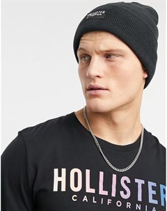 Черная шапка бини в рубчик с логотипом Hollister