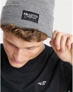 Серая шапка бини в рубчик с логотипом Hollister