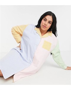 Ночная oversized сорочка в стиле колор блок из ткани в полоску пастельных тонов Daisy street plus