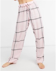 Комбинируемые розовые прямые штаны от пижамы в клетку с жаккардовым поясом Asos design