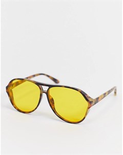 Солнцезащитные очки в стиле 80 х в крупной оправе навигатор с черепаховым принтом и желтыми линзами Asos design
