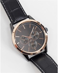 Черные мужские часы с ремешком из искусственной кожи Topman