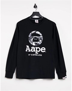 Черный лонгслив с классическим логотипом AAPE By A Bathing Ape Aape by a bathing ape