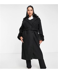 Черное пальто из искусственного меха с поясом Unique21 Plus Unique21 hero