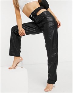 Прямые брюки из искусственной кожи с молнией на талии The kript